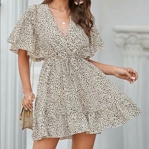 Flutter sleeve ruffle hem Leopard print dress